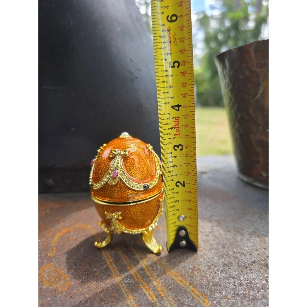 VTG Musical Jeweled Egg‎ Trinket Box Faberge Egg-style Farmer In Dell Gold READ